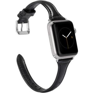 Wearlizer Slim Thin Leather Bands Compatible with Apple Watch Band 38mm 40mm 41mm 42mm 44mm 45mm 46mm 49mm Women Men Strap Wristband Bracelet for iWatch Series 11 10 9 8 7 6 5 4 3 SE/Ultra 3 2 1 (Black)