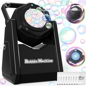 Bubble Machine, Automatic Bubbles Blower for Kids Toddlers, 360 Leak-Proof & 90 Adjustment Battery Operated Bubble Toys with LED Light - Gifts for Boys, Girls, Outdoor, Birthday, Halloween Party (Black)