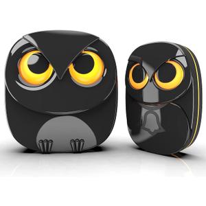 Wireless Doorbell, Cute Owl Doorbell Weatherproof IP55 Outdoor Remote Push Button- 1000 Feet Long Wireless Range, 1 Receiver + 1 Transmitter, Black
