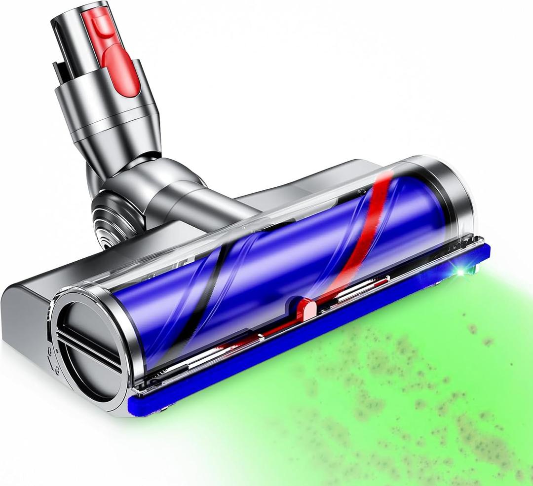 Upgrade Vacuum Head for Dyson V7 V8 V10 V11 V15, Soft Roller Cleaner Head 270 High Torque Brush Head with LED Lights, Quick Release Replacement Motorhead for Hard Floors, Tile, Wood and Carpet