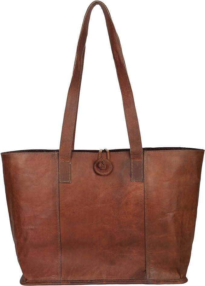 Vintage Genuine Leather 16 inch Tote Bag Handbag Shopper Purse Shoulder Bag for Women Office Laptop Bag Tote Bag with Water-Resistant Features