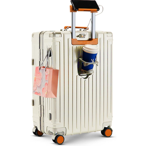 22 inch carry on luggage suitcase locks tsa approved Hardside Lightweight Suitcase with Cup Holder TSA Lock Carry On Luggage with USB Port Phone Holder suitcases with 360° 8 Double Spinner Wheels