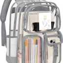 Attmu Clear Backpack for Stadium Events, Heavy Duty PVC Transparent Bookbag with Reinforced Strap, Large Capacity See Through Clear Bag for College Concerts Sport Work Security Travel, Grey
