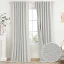 SimpleHome 100% Blackout Linen White Curtains 108 Inch Length,Farmhouse Back Tab Living Room Curtains,Textured Rod Pocket Bedroom Curtains,2 Panels,52" W x 108" L