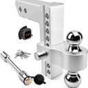 Adjustable Trailer Hitch - Tlvuvmo Aluminum Drop Hitch (Fits 2.5'' Receiver), 8 Inch Drop/Rise, 18,500 LBS GTW Heavy Duty Truck Hitch, (2'' & 2-5/16'') Chrome Plated Steel Balls - Tow Hitch Ball Mount