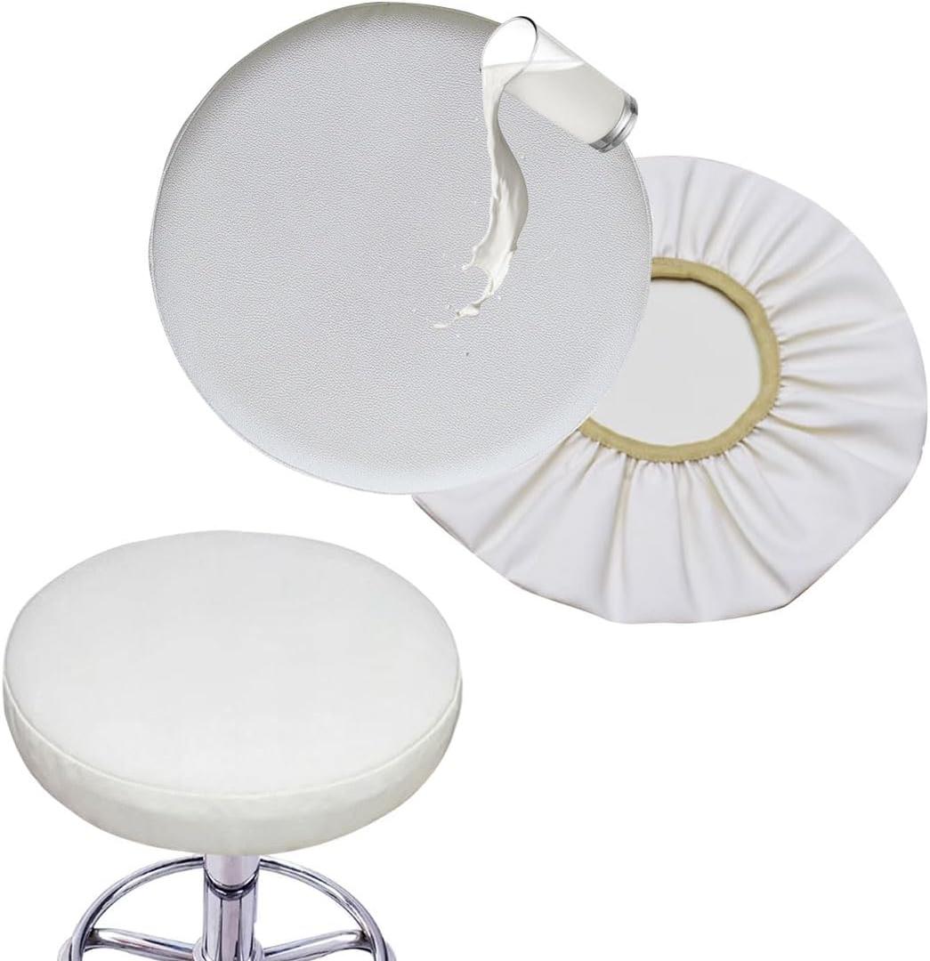 Bifaunvogel Stool Covers Round Set of 2 Waterproof PU Round Bar Stool Covers with Elastic Bands Round Stool Cushion Covers Slipcovers Kitchen Swivel Bar Stool Chair Seat Covers 13 Inch White