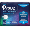 Prevail AIR Overnight Incontinence Briefs - Unisex Adult Incontinence Briefs with Tabs - Disposable Adult Diaper for Men & Women - Overnight Absorbency - Size 2, 72 Count (4 Packs of 18)