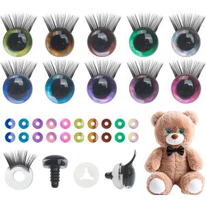 20Pcs 3D Safety Glitter Toy Eyes with Eyelashes for Crocheting, 16mm (0.63") Colorful Mixed Assortment Set for Cute Creative DIY Plush Doll Big Stuffed Animals Plushie Cat Puppet Craft Making Projects