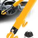 Tevlaphee Steering Wheel Lock - Heavy Duty Anti-theft Device and Car Security Lock with Adjustable Locking and 3 Keys - Great Vehicle and Truck Deterrent (Yellow)