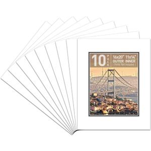 Golden State Art, White Over Black Double Mat - 16x20 for 11x14, 10-Pack