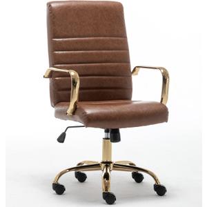 BTEXPERT Brown Vintage Faux Leather Adjustable Home Office Golden Arms Exectuive Chair High Back Manager Desk Armchair, (5162BN)