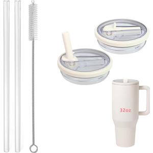 Rimoleur 32 oz Tumbler Flip Straw Lid Replacement Fit for HydroJugOnly,2 Pack Leak Proof for HydroJug Lid Replacement Spill Proof Reusable Tumbler Cover Compatible with 32oz Cup Accessories (Cream)