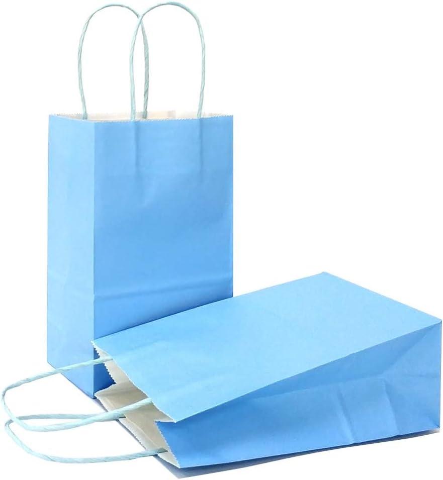 AZOWA Light Blue Gift Bags Mini Small Kraft Paper Bags with Handles (4 x 2.4 x 6 in, Light Blue, 25 Pcs) (X-Small (Pack of 25), Light Blue)