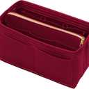 Purse Organizer Insert with Zipper Felt Bag Organizer Handbag Organizer Insert Bag in Bag Organizer with Key Chain for Tote Purse Bag Dark Red X-Large