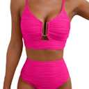Herseas 2 Piece Bikini Set U-Wire Cutout Popular Swimsuit High Waisted Textured 2026 Summer Beach Swim Bathing Suits, L