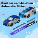 Transforming Car Toy Automatic Magnetic Collision Car Turns into Dinosaur, Fun Toy for Kids Boys & Girls | Birthday Christmas Party Gift (Blue)