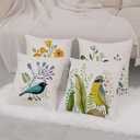 Bird Decorative Pillow Covers Spring Style Throw Pillow Cover Cushion Case Outdoor Flower Bird Set for Sofa Bed Couch Car Office 20x20 Inch Set of 4