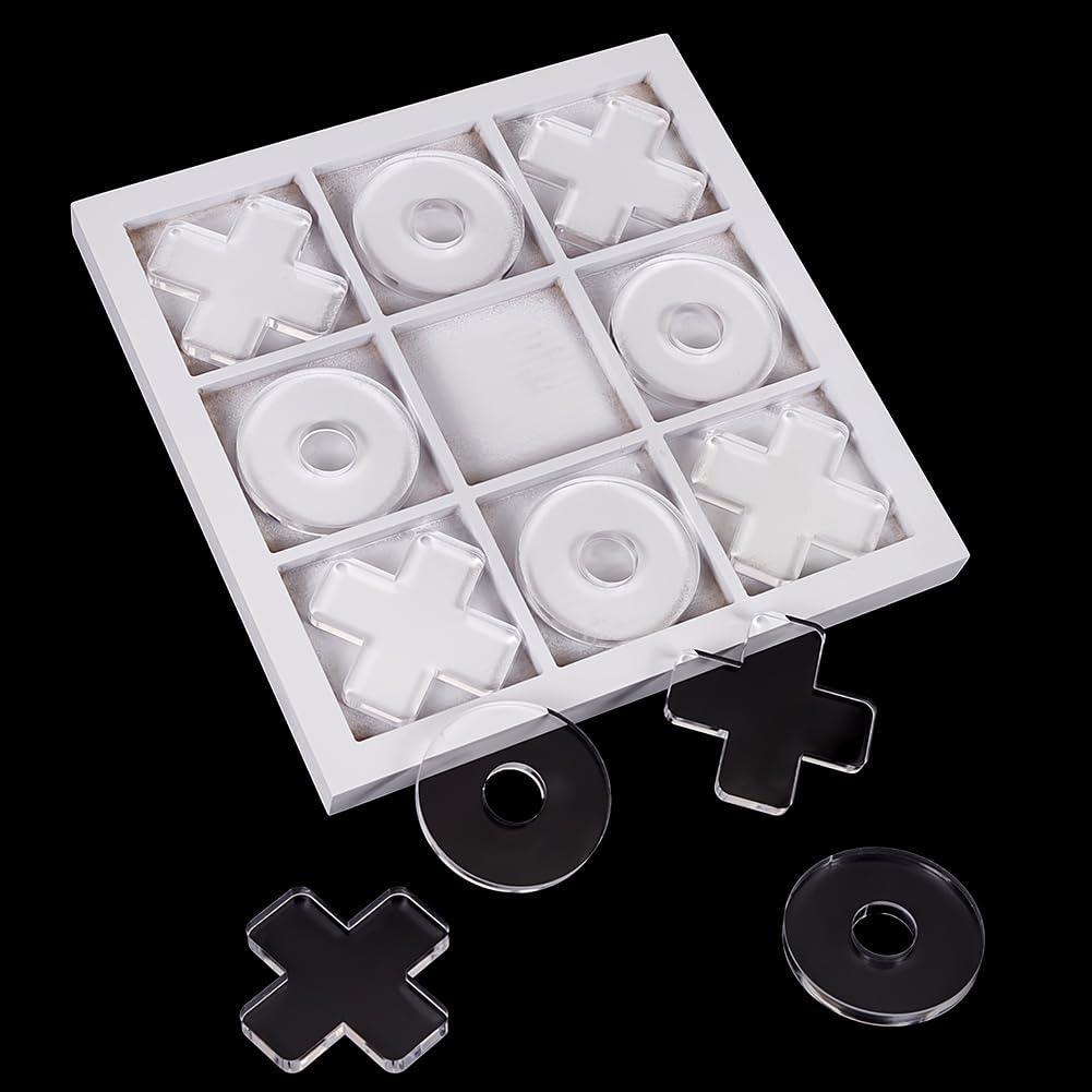 FINGERINSPIRE Acrylic Tic Tac Toe Wood Board 10x10x0.8inch Wood Tray with Clear XO Acrylic Tic Tac Toe Chess Pieces Wood Board Game Classic Coffee Table Decor Decorative Wooden Travel Game for Family