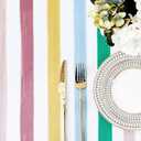 misaya Round Fitted Tablecloth with Elastic Edge, 100% Waterproof Oil Proof Plastic Table Cover, Vinyl Flannel Backed Tablecloth Fits 36"-44" Round Tables for Dinner, Outdoor, Picnic, Colorful Stripes
