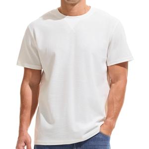 VEIISAR Men's Mini Waffle Knit Crew Neck T-Shirt - 190gsm Ultra-Fine Textured Cotton Tee - 1mm Micro Grid Breathable Top