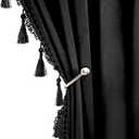 Fazhesici Black Blackout Velvet Curtains 90 inches Long Windows Rod Pocket Drapes with Tassels Soundproof Thermal Curtains for Living Room 2 Panels Set 52" x 90"