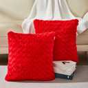 18 x 18 Red Pillow Covers Couch Throw Pillow Cases for Living Room Bed Room Faux Rabbit Fur with Rose Pattern Square Red Cushion Covers for Bed Couch Sofa Chairs