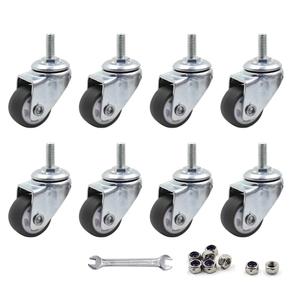 Luomorgo 8 Pcs 1" Caster Wheels Swivel Stem Casters for Small Tiny Shopping Cart Trolley Wheel, No Noise TPE M6 x 15mm Threaded Stem Caster, 141lb/64kg Load Capacity (With wrench)