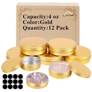 4oz Tins 12 Pack, Round Salve Tins for Salve, Aluminum Gold 4 oz Tin with Lids, Recycle Metal Tin Containers for Storage, DIY Containers for Food, Crafts, Candles, Lotions, Balm, Spices