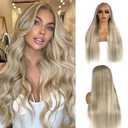 Ash Blonde Wig Human Hair with Chestnut Brown Deep Part 13x6 Lace Front Wigs for Women Highlights Glueless Wigs Pre Plucked Human Hair 16" Bleached Knots 180% Density Ombre Balayage Ash Brown Wig