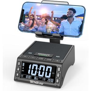 TechGlow Foldable Cellphone Stand with Wireless Bluetooth Speaker Birthday Gifts for Men Women Mother Father Cool Tech Gadgets (Black)