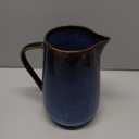 Blue Ceramic Pitcher Vase with Handles, Vintage Ceramic Jug Blue Home Decor Accents, Modern Rustic Farmhouse Pottery Vase - For Navy Table Decoration, Fireplace Entrance Decor Centerpieces