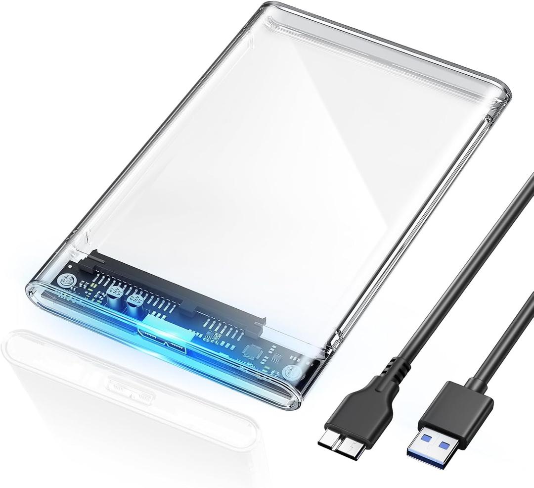 POSUGEAR 2.5'' External Hard Drive Enclosure USB 3.0 to SATA III Tool Free Clear External Hard Drive Case for 7mm/9.5mm 2.5 inch SSD HDD with UASP, Compatible with WD Toshiba Samsung PS4 Xbox PC TV