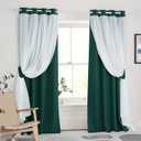 PONY DANCE Blackout Curtains 84 inches Long - Curtains for Living Room Double Layer Drapes White Sheer Overlay Light Block Room Decor, 52 by 84 inches, Hunter Green, 2 PCs
