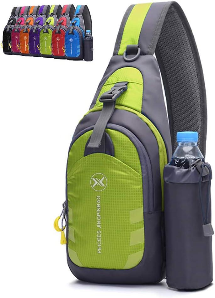 Peicees Chest Crossbody Sling Backpack Bag Travel Bike Gym Daypack for Women Men (Medium, Green)