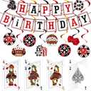 Outus 17 Pieces Casino Poker Theme Party Decorations Casino Birthday Banner Hanging Swirl 3D Table Toppers Decorations for Poker Party Supplies