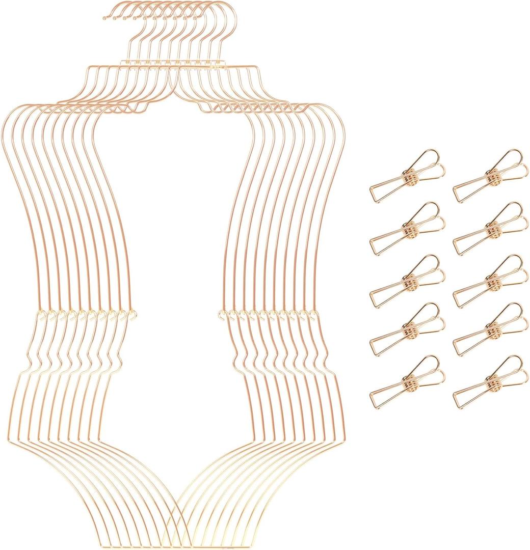 Stylish Body Shape Bikini Hanger Wire Display Set of Ten - Metal Lingerie Hangers for Swimsuits and Bathing Suits Hangers - Showcase and Organize Your Swimwear Collection with Elegance (Gold)