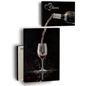 Nekiwa Wine Canvas Wall Art, Framed Black and White Decor for Kitchen, Living Room, Office, Bathroom - 2 Panels (Wine With Cheers)