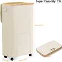 Laundry Basket with Wheels, Dirty Clothes Hamper on Wheels, Rolling Tall Laundry Hamper with lid for Laundry Room, Dorm and Bathroom, 75L Beige