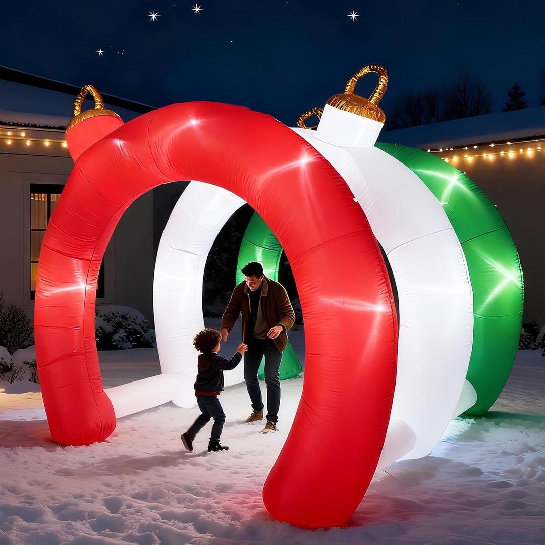 10.5 FT Christmas Inflatables Ornament Tunnel Arch Outdoor Decorations, Blow Up Walk-Through Archway Yard Decor for Garden Lawn Xmas Display