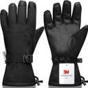 Snow Gloves,Touchscreen Ski Mittens,Warm Cold Weather Ski Gloves for Parent Boys Girls (Fit Kids11-15 Years and Women size S-M), Full Black 1)