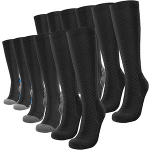 Compression Socks for Men & Women (2/4/6 Pairs) 20-30 mmHg Graduated Compression Knee High for Running, Athletic (Black, XL)
