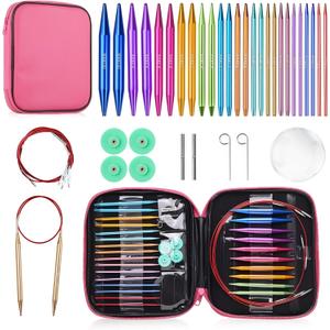 AIYUNDI 13 Pairs Interchangeable Circular Knitting Needles Set, 3.0mm - 10.0mm, Aluminum Lightweight, Durable, Perfect for Knitting Projects, Beginner & Professional FriendlyColor