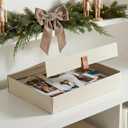 ZICOTO Decorative Photo Storage Box with Lid - A Beautiful Linen Organizer Perfect to Safely Store Your Pictures, Documents, Scrapbooking Supplies, Keepsakes and Other Memories in Style (Ivory)