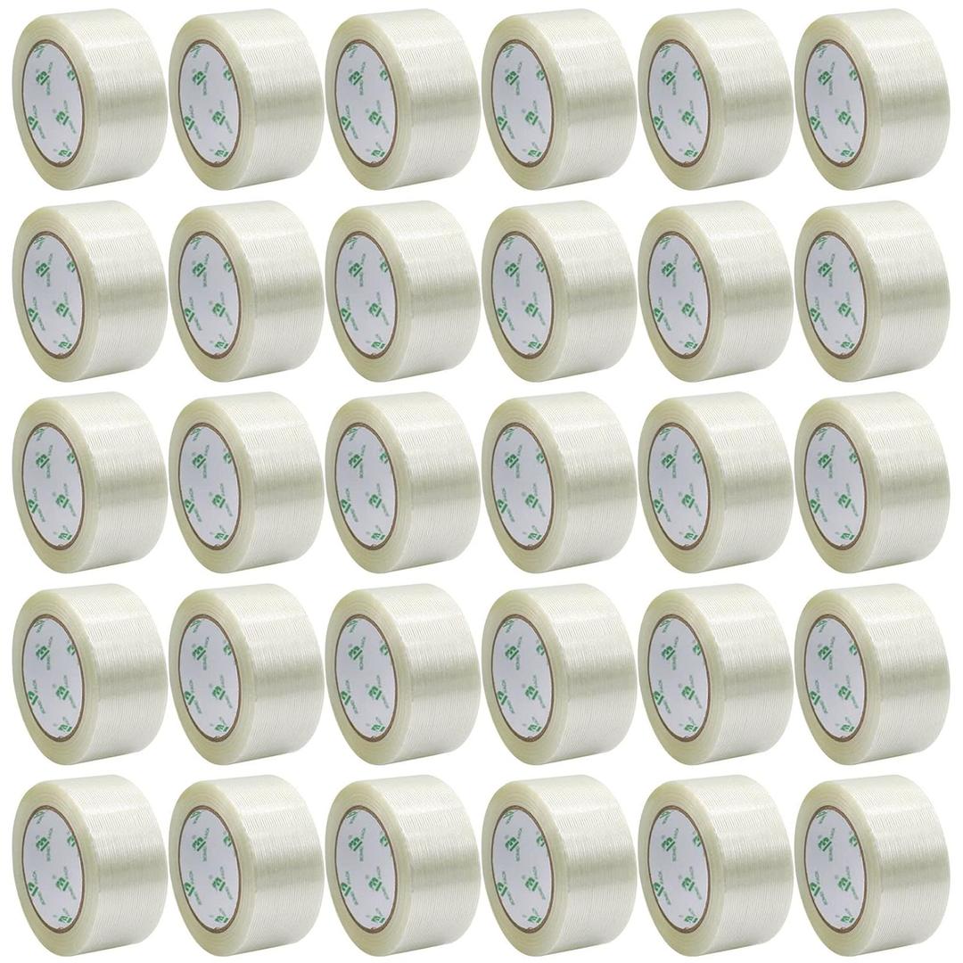 BOMEI PACK Fiber Reinforced Packing Tape, 30Rolls Mono Filament Tape 2 inch x 35yds x 5.5Mil, for Packing and Strapping