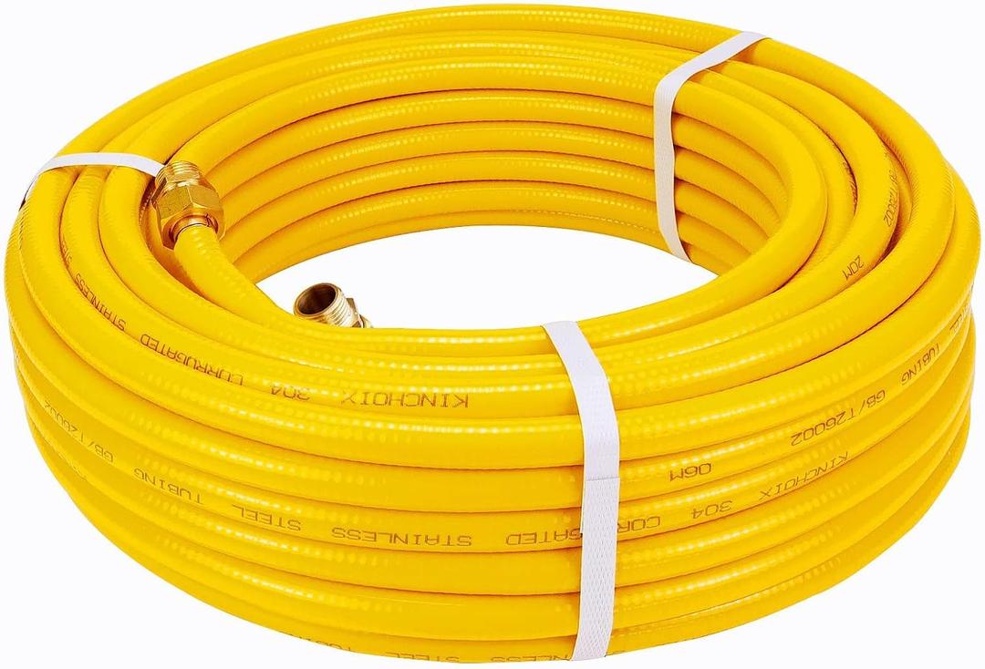 35ft 1/2'' CSST Gas Line Flexible Gas Line 1/2 Pipe with 2 Male Fittings Corrugated Stainless Steel Tubing for Natural Gas Propane