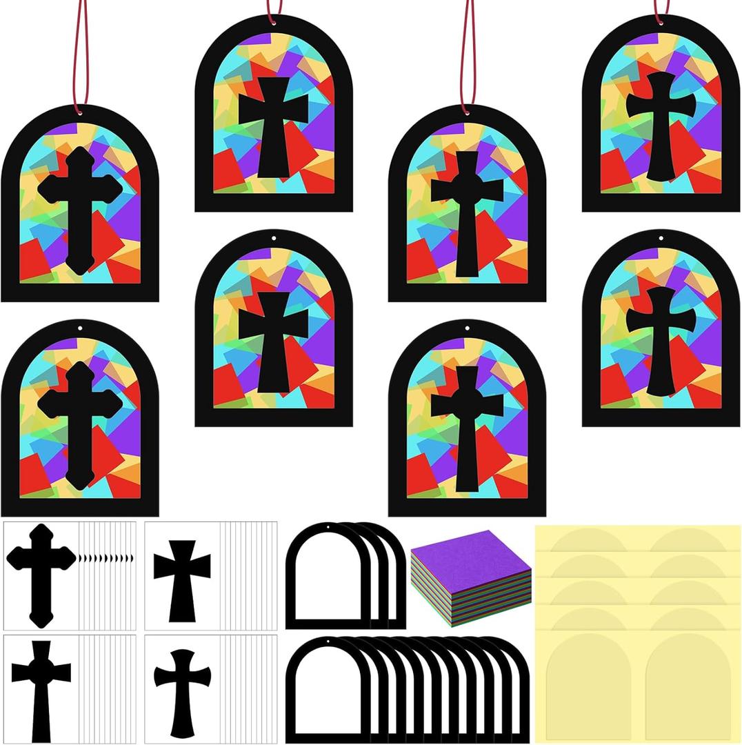 Chiisong 24 Sets Religious Cross Crafts Sunday School Crafts Tissue Paper Kit VBS DIY Art Christian Kit Resurrection Church Art Ornaments Jesus Sunday School Gifts(Classic Color)