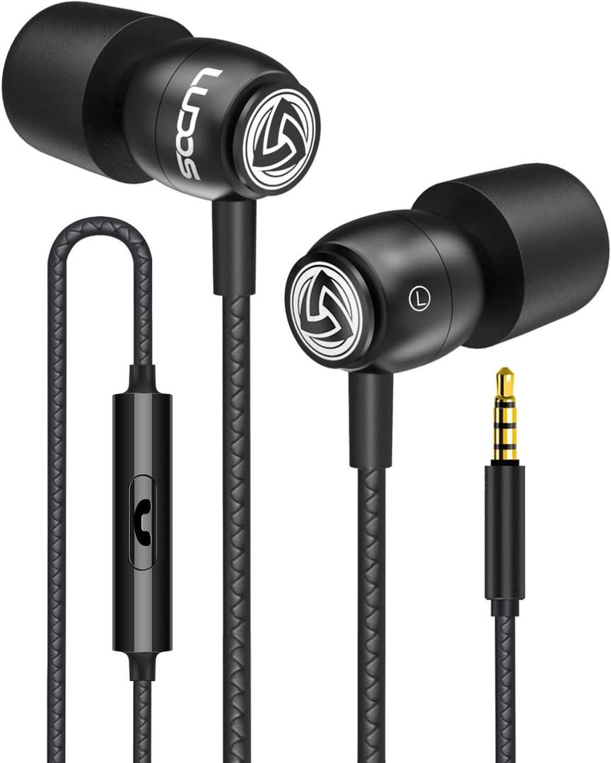 Ludos Clamor Wired Earbuds in-Ear Headphones, Earphones with Microphone, Noise Isolating Ear Buds for School, Kids, Women, Small Ear (Black)