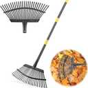 65" Leaf Rake for Gardening Adjustable Long Handle with 25 Metal Tines 18" Wide Leaf Rakes Yard Thatchibng Rake for Picking Leaves,Grass Clippings Garbage