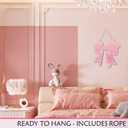 Pink Bow Wooden Hanging Sign for Girls Room - Cute Bow Decor with Ribbon for Door Wall Bedroom - Preppy Coquette Girly Decor for Dorm Nursery Bathroom Apartment - Housewarming Gift for Her