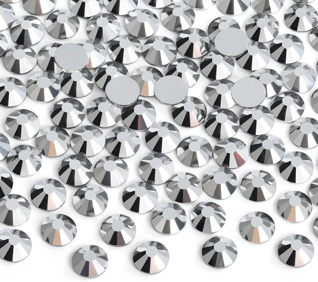 Jollin Glue Fix Flatback Rhinestones Glass Diamantes Gems for Nail Art Crafts Decorations Clothes Shoes 6.4mm (ss30 288pcs, Silver)
